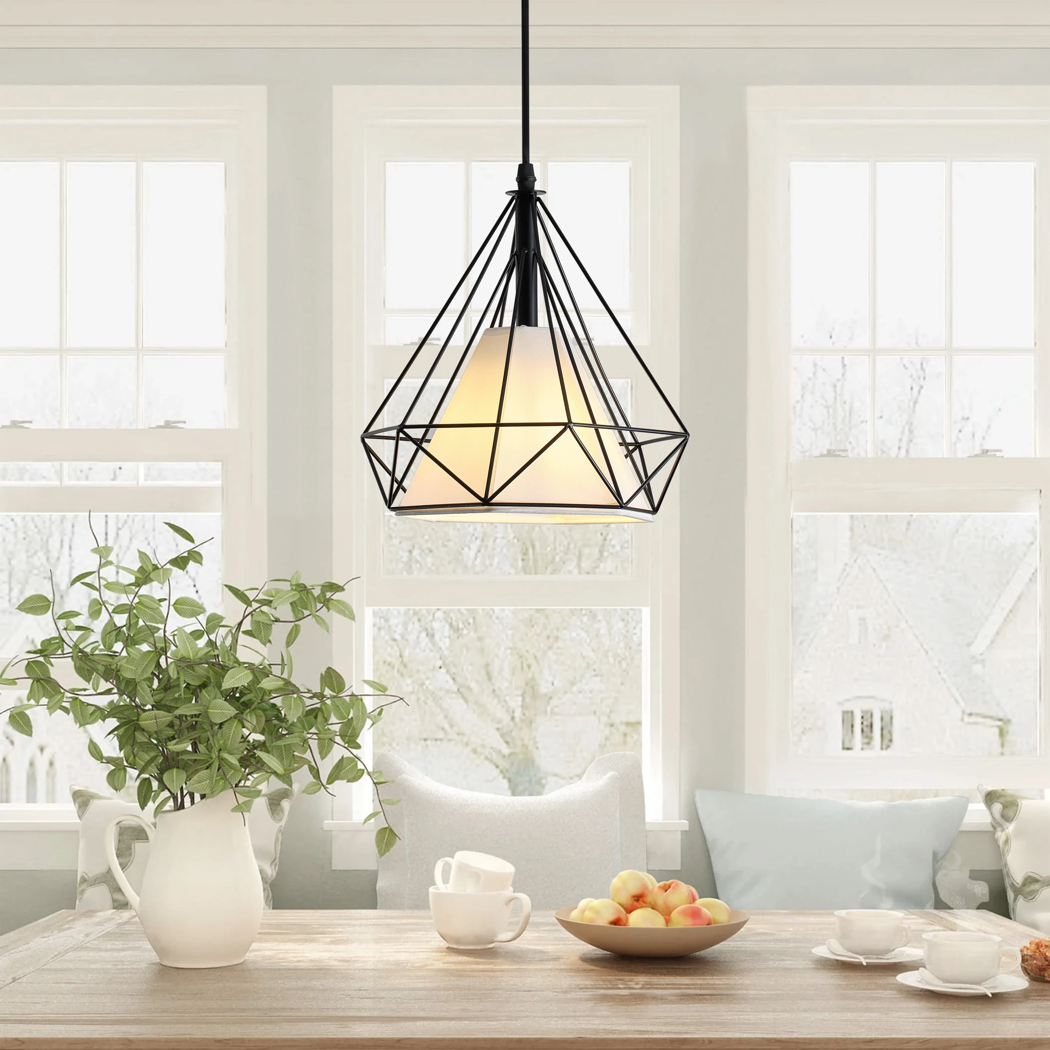 1-Light Diamond Shade Metal Frame Pendant Lighting