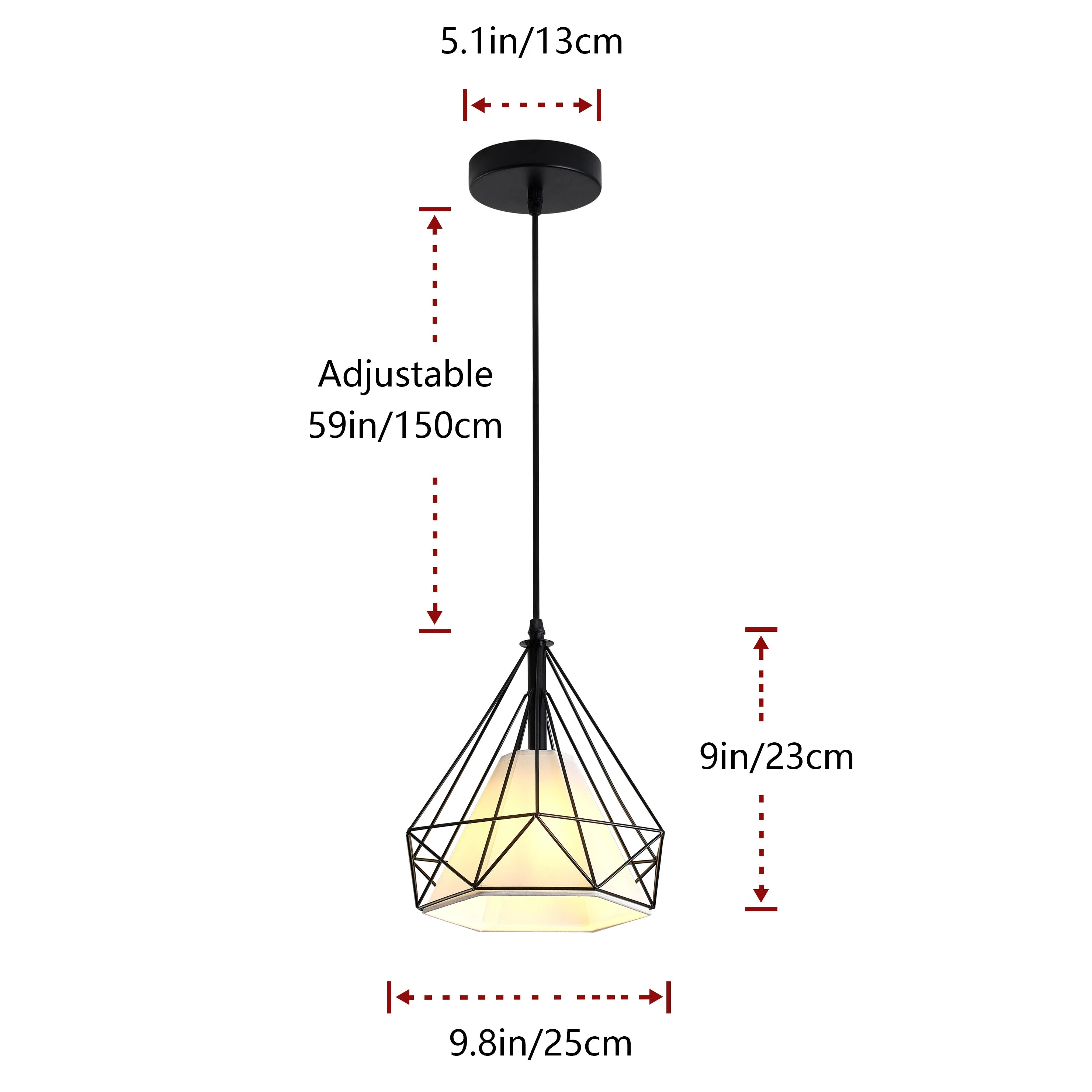 1-Light Diamond Shade Metal Frame Pendant Lighting