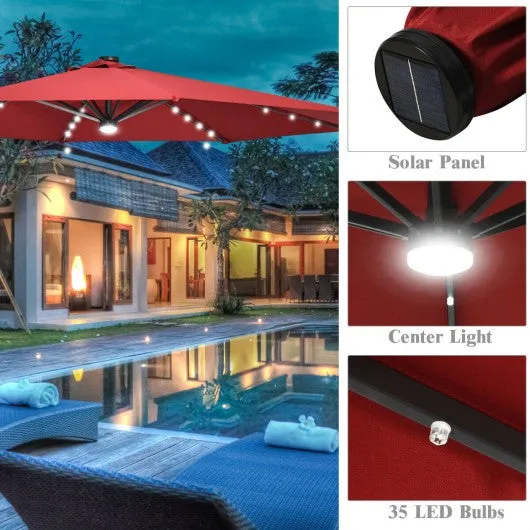 10 Ft Patio Offset Cantilever Umbrella with Solar Lights-Wine