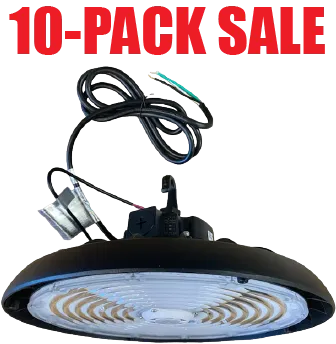 (10-PACK) PRO-SELECT UFO High Bay 150lm/w  240w/200w/150w Selectable 3500K/4000K/5000K Tunable W/Pre-Installed 12V AUX PIN Sensor Socket 36,000 Lumens w/6ft Whip Cord