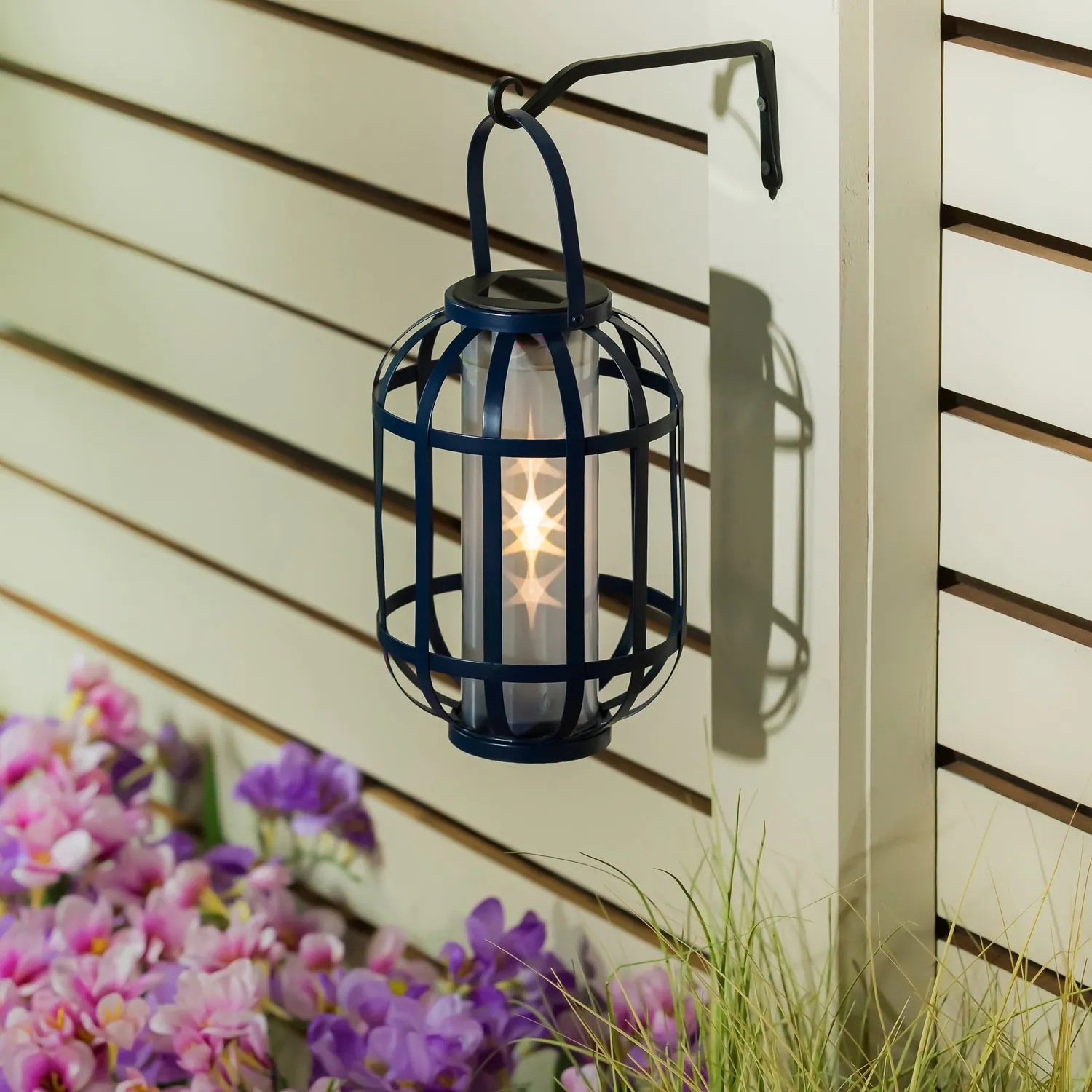 10"H Metal Lantern with Starburst Center, Blue,2sp7068