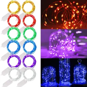 12 Pack Fairy Lights Battery Operated (Included), 6.5Ft 20 Led Mini String Lights, Waterproof Silver Wire Firefly Starry Lights For Diy Wedding Christmas Party Mason Jars Decor, Multicolor