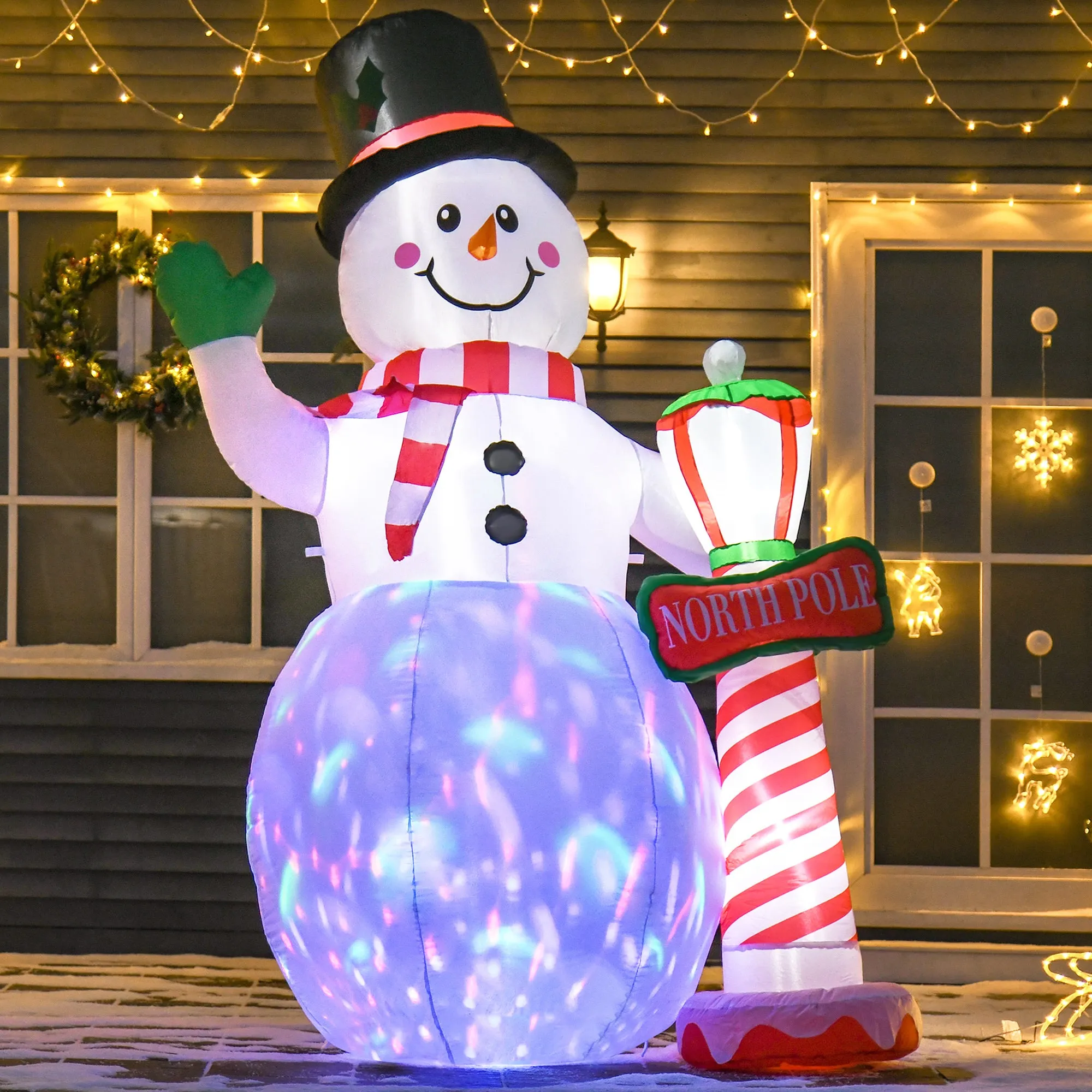 2.4m Tall Christmas Inflatable Snowman with Street Lamp, Lighted for Home Indoor Outdoor Garden Lawn Decoration Party Prop