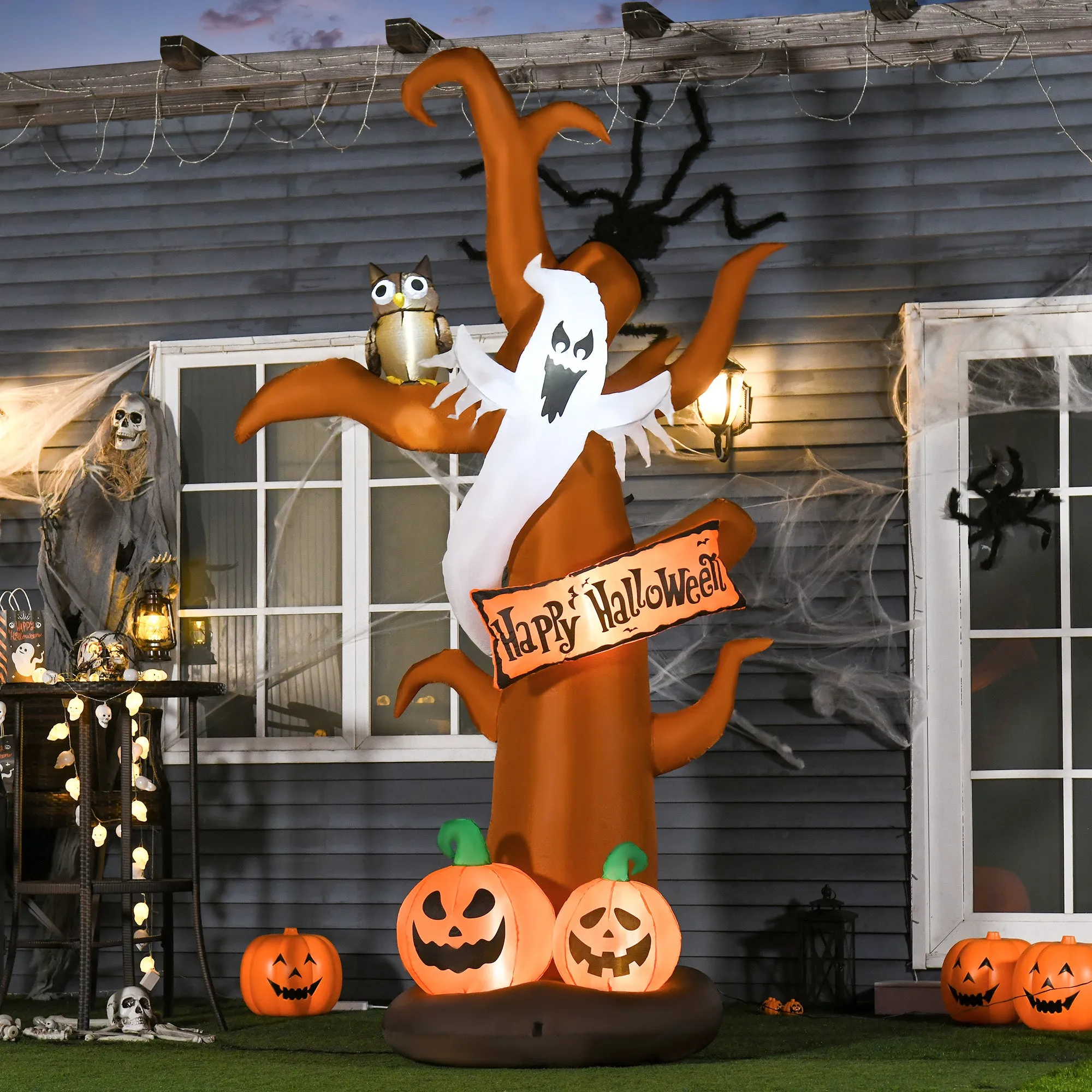 2.7m Halloween Inflatable Tree with Ghost and Pumpkin, LED Lighted for Home Indoor Outdoor