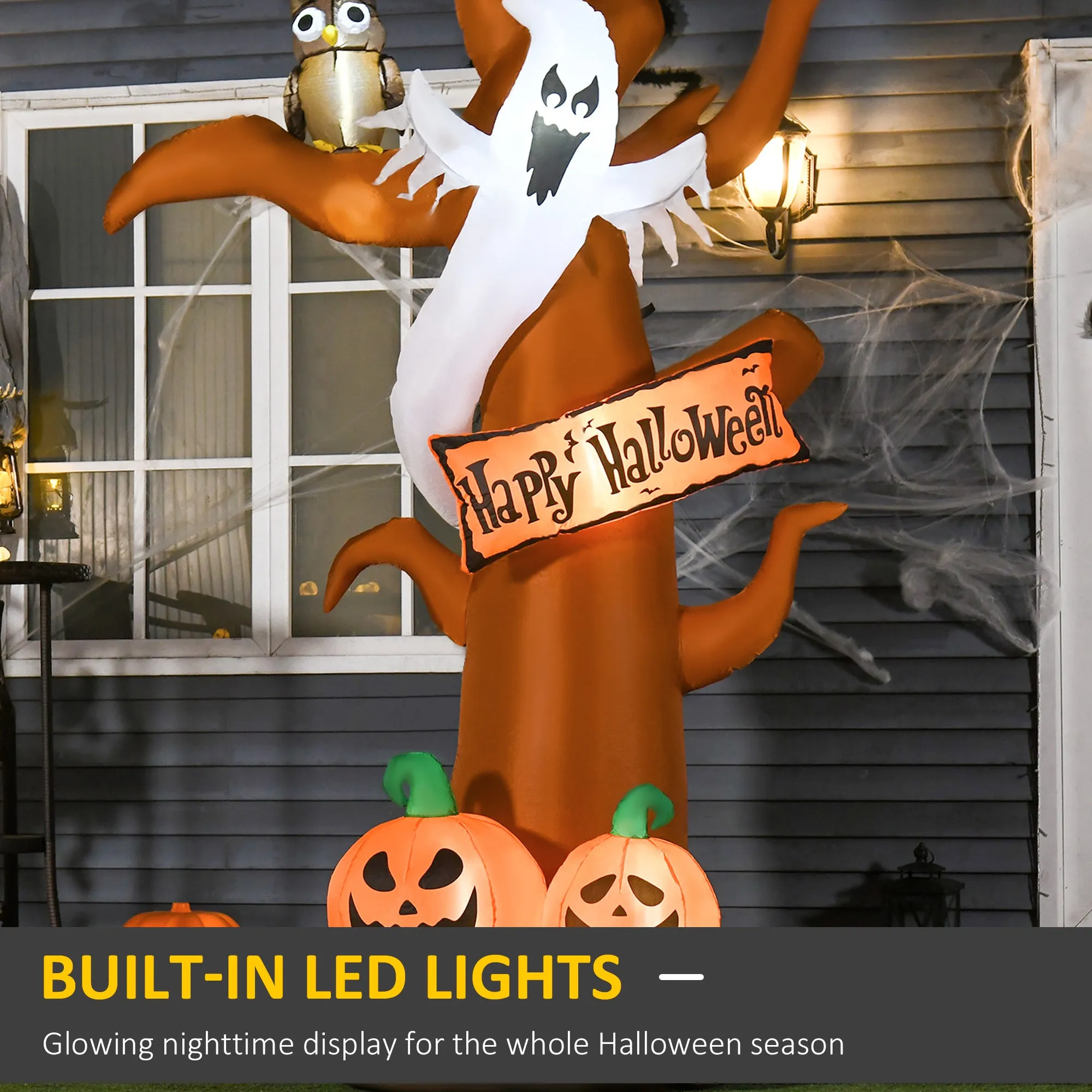 2.7m Halloween Inflatable Tree with Ghost and Pumpkin, LED Lighted for Home Indoor Outdoor