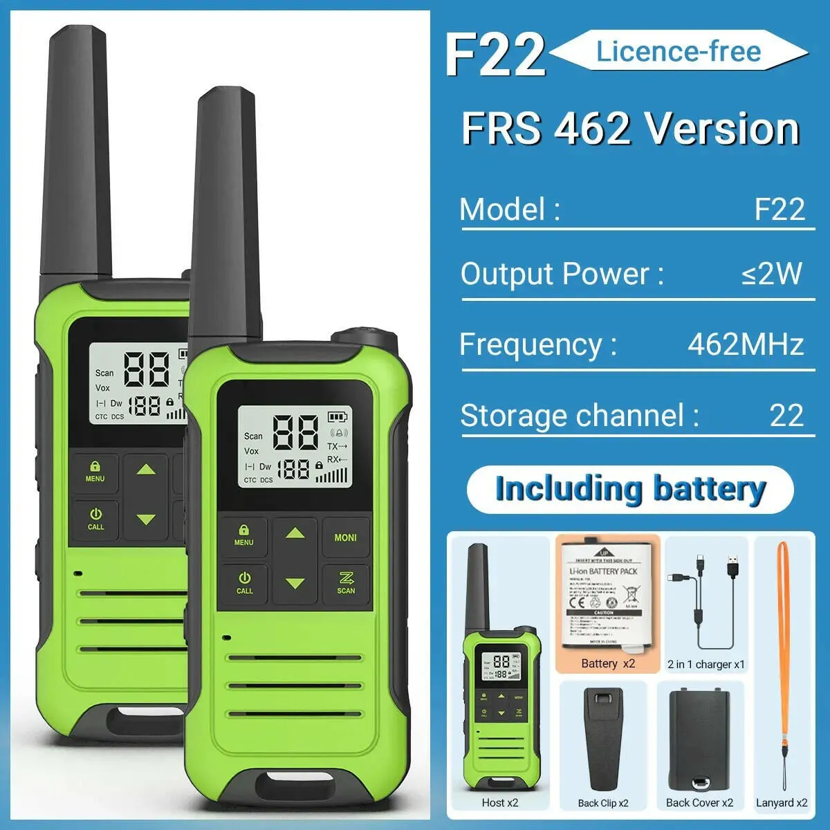 2pcs Baofeng F22 Mini Walkie Talkie PMR446 FRS Long Range Portable Two-way Radio LCD Display Type-C Charger for Hunting