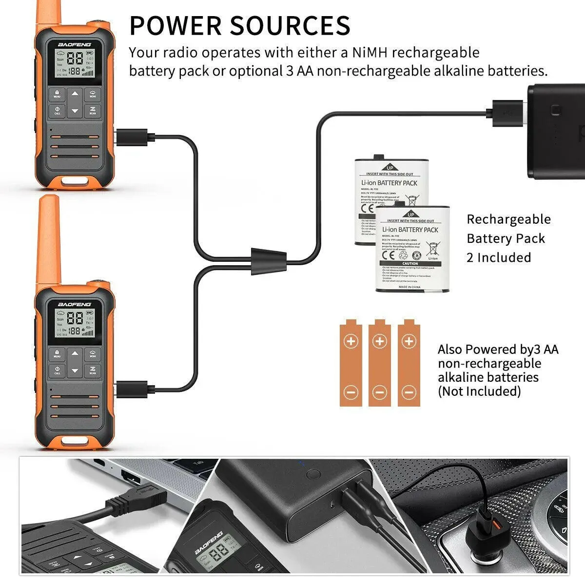 2pcs Baofeng F22 Mini Walkie Talkie PMR446 FRS Long Range Portable Two-way Radio LCD Display Type-C Charger for Hunting