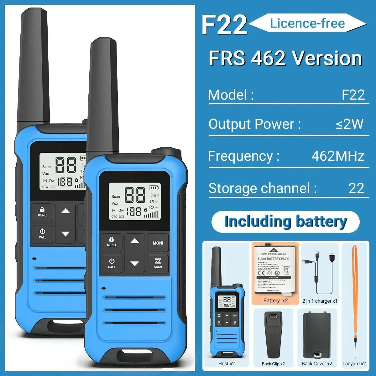 2pcs Baofeng F22 Mini Walkie Talkie PMR446 FRS Long Range Portable Two-way Radio LCD Display Type-C Charger for Hunting