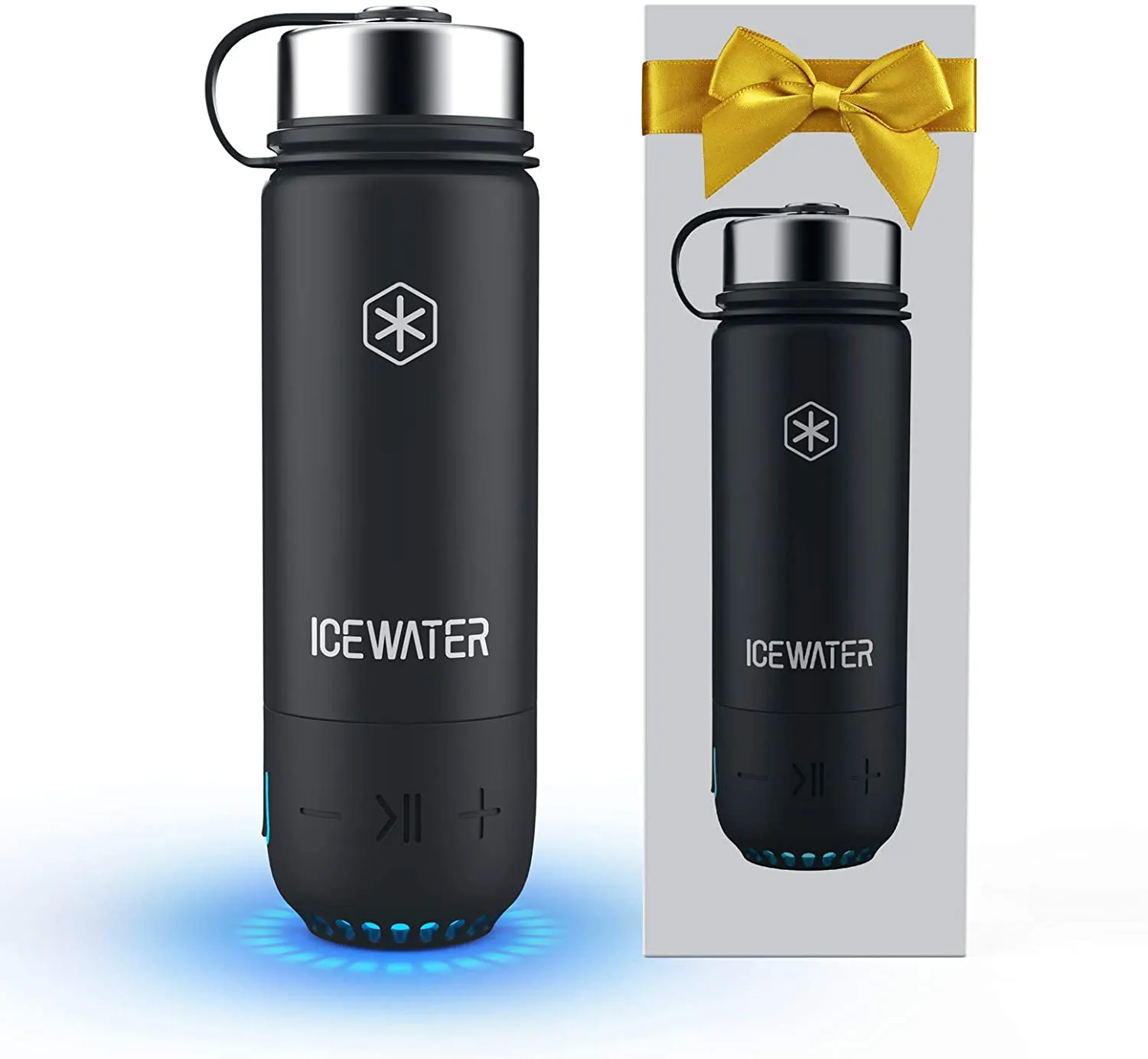 3-in-1 Smart Stainless Steel Water Bottle(Glows to Remind You to Stay Hydrated) Bluetooth Speaker  Dancing Lights,20 oz,Stay Hydrated and Enjoy Music,Great Gift (Black))