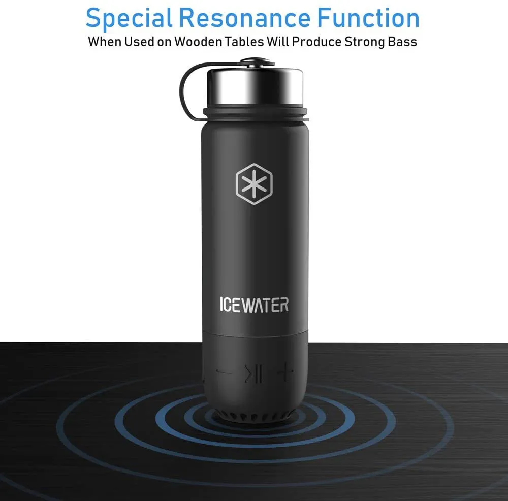 3-in-1 Smart Stainless Steel Water Bottle(Glows to Remind You to Stay Hydrated) Bluetooth Speaker  Dancing Lights,20 oz,Stay Hydrated and Enjoy Music,Great Gift (Black))