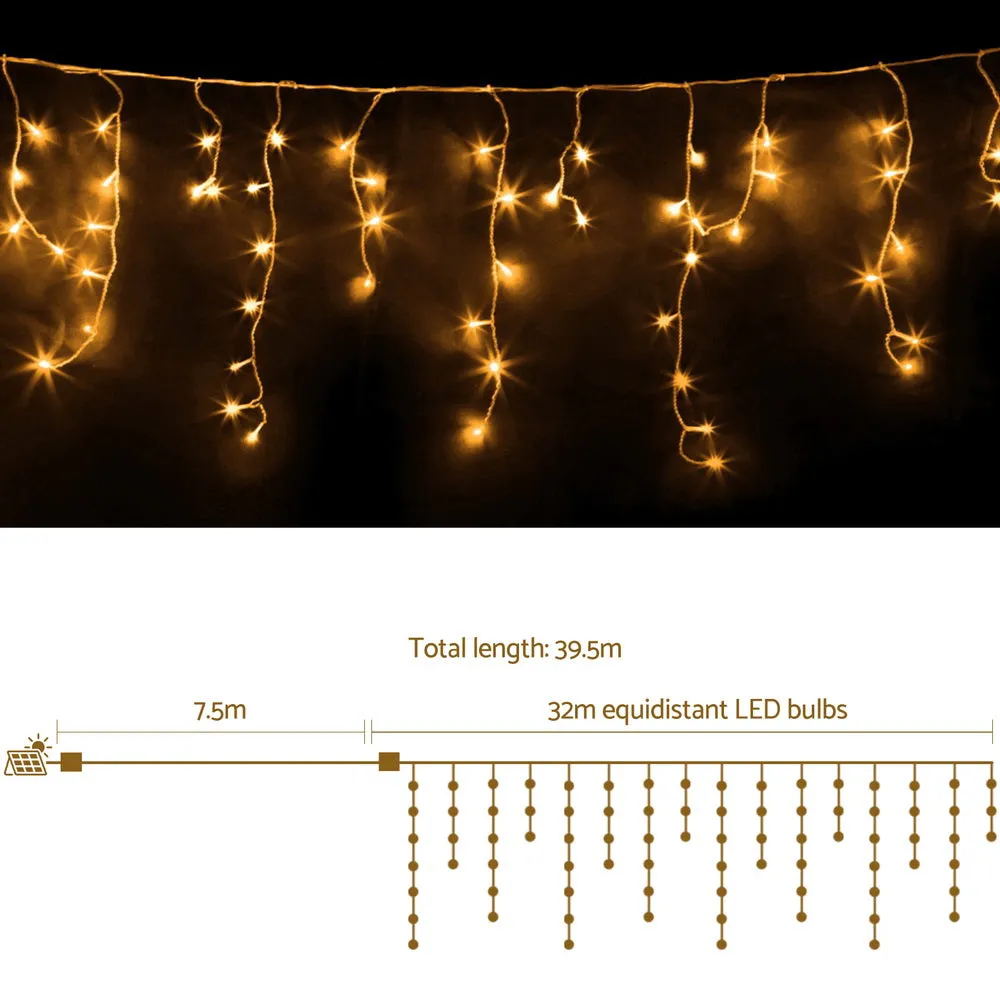 32M Christmas Lights Solar Icicle String Light 960 LED Decor - Warm White