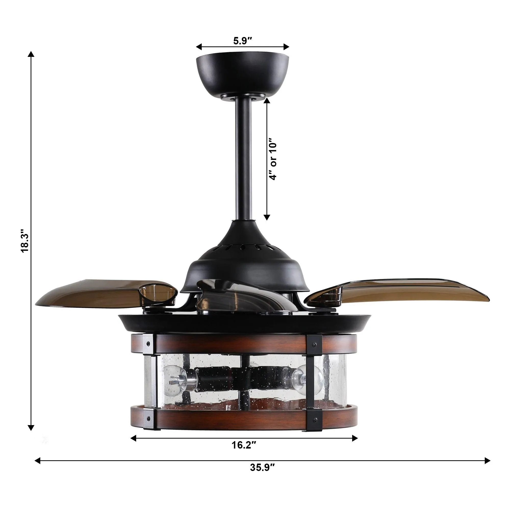 36" Caselli Industrial Downrod Mount Ceiling Fan with Lighting and Remote Control