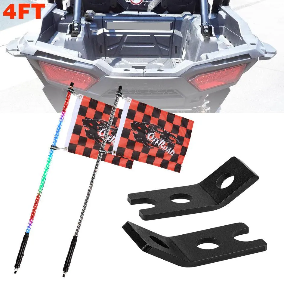 3FT/4FT LED RGB Whip Lights & Rear Pillar Flagpole Light Brackets Combo for Polaris RZR