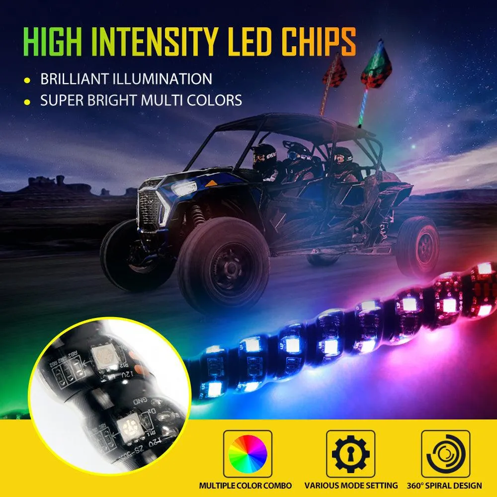 3FT/4FT LED RGB Whip Lights & Rear Pillar Flagpole Light Brackets Combo for Polaris RZR