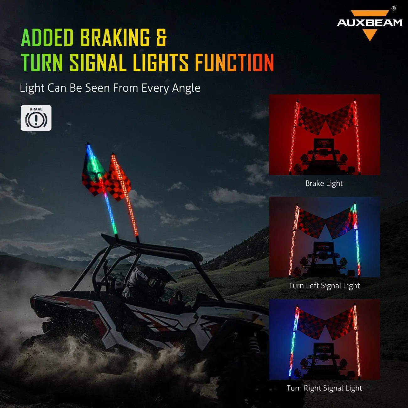 3FT/4FT LED RGB Whip Lights & Rear Pillar Flagpole Light Brackets Combo for Polaris RZR