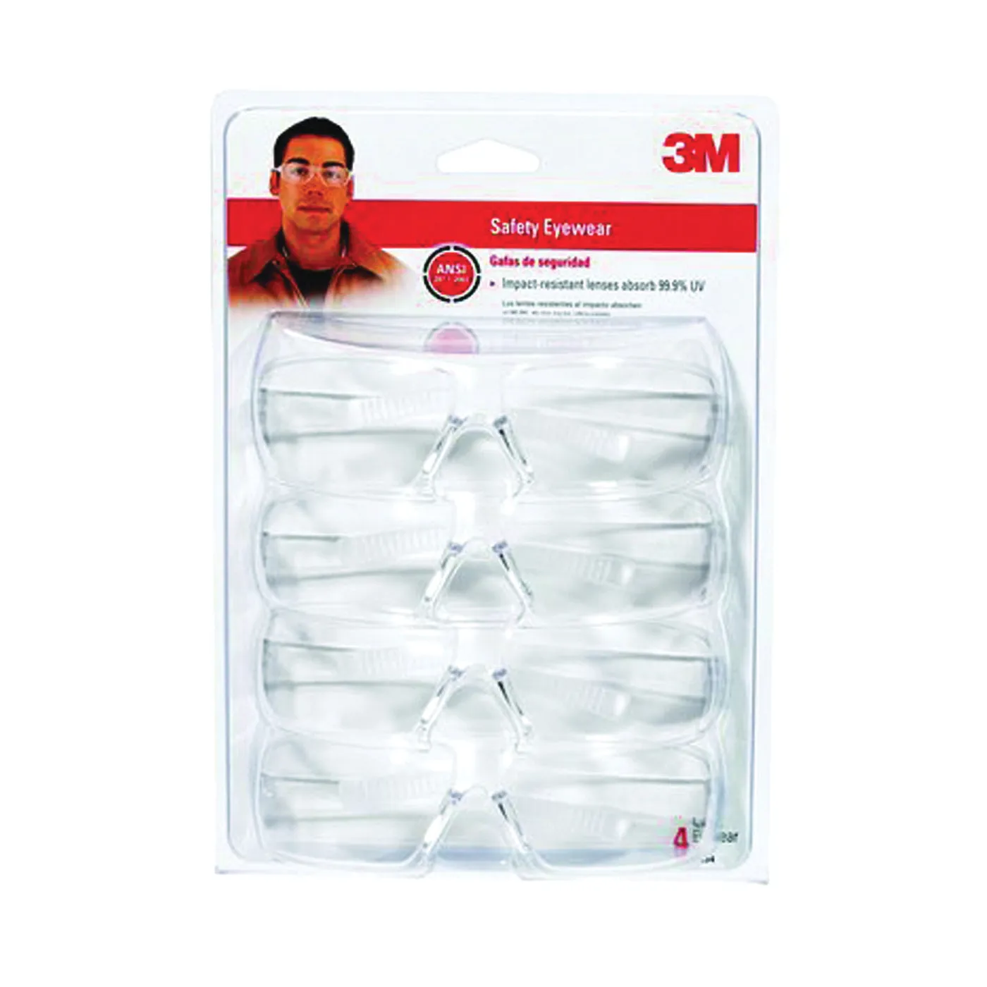 3M 90834-00000B Safety Glasses, Anti-Scratch Lens, Polycarbonate Lens, Wraparound Frame, Clear Frame