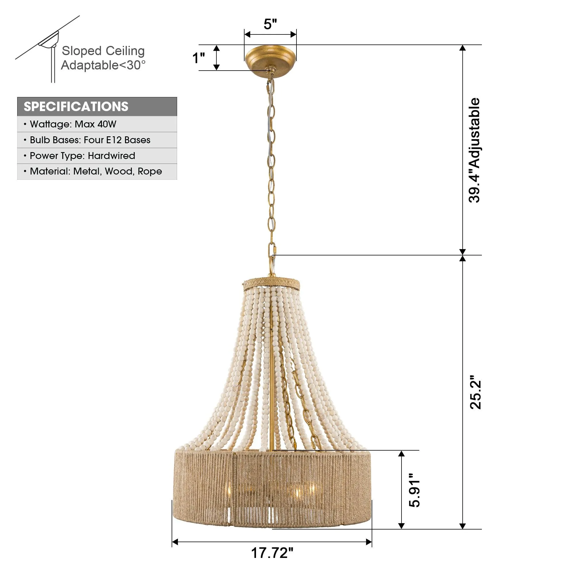 4-Light Golden Farmhouse Dry Rated Chandelier