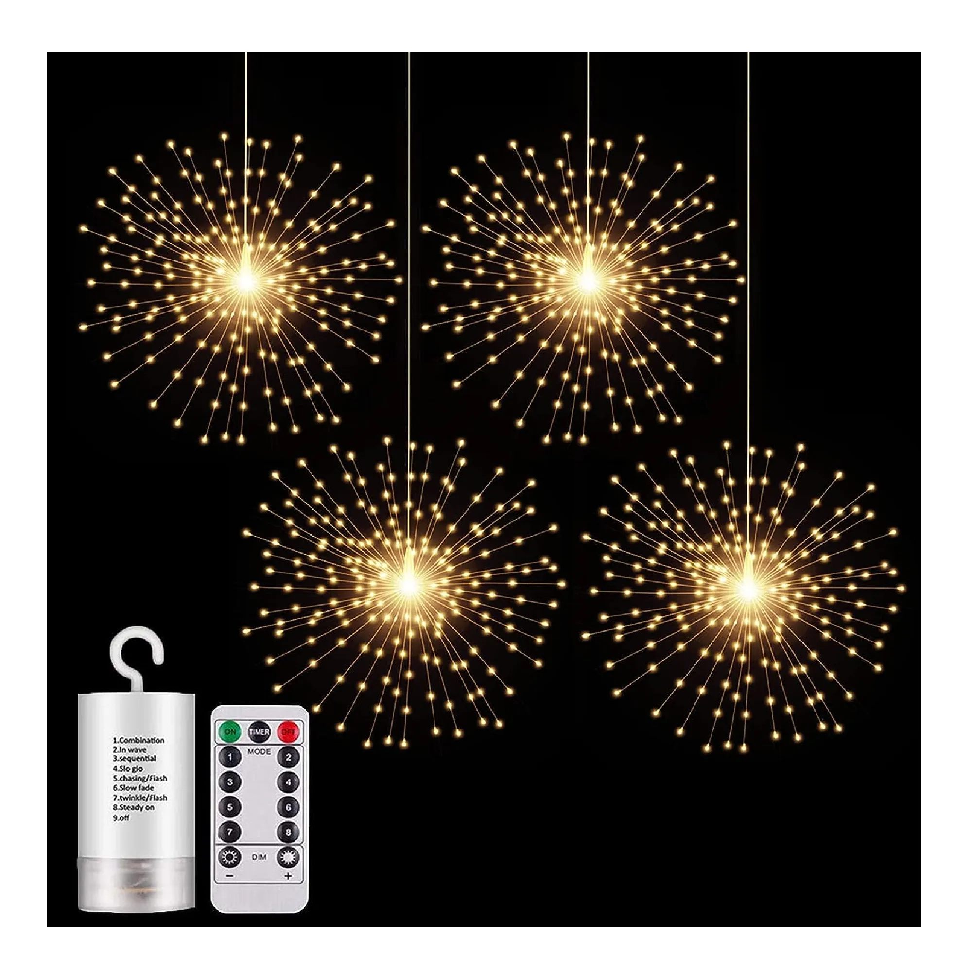 4 Pack Starburst Sphere Lights,200 LED Firework Lights, 8 Modes Dimmable Remote Control Waterproof Hanging Fairy Light,