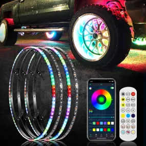 (4pcs/set) 15.5" RGB LED Wheel Ring Lights Magic Dream Color Neon Rim Light with APP & RF Remote Control