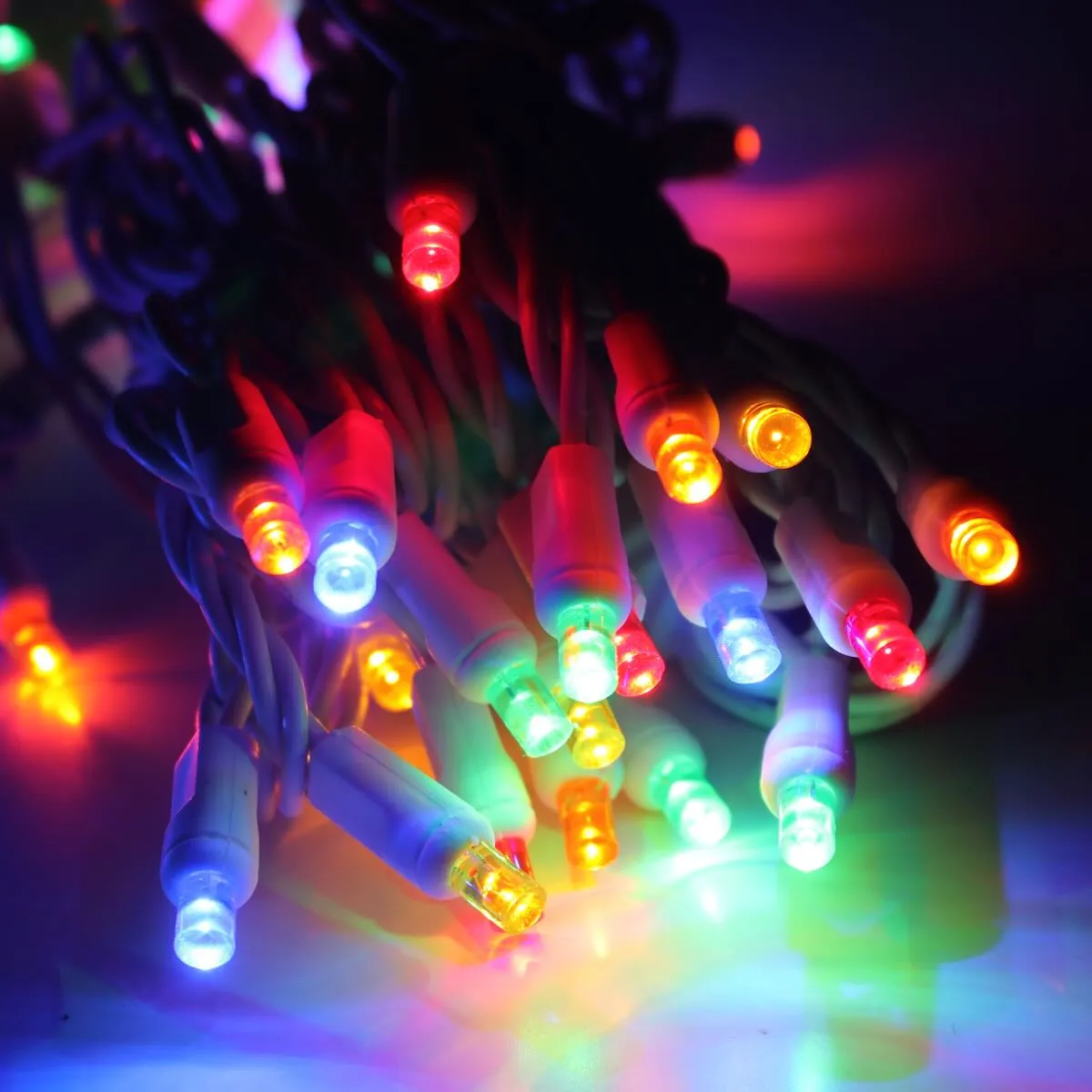 50-light  5mm Multicolor LED Christmas Lights, 4" Spacing White Wire