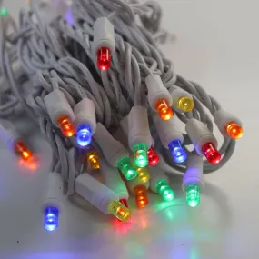 50-light  5mm Multicolor LED Christmas Lights, 4" Spacing White Wire