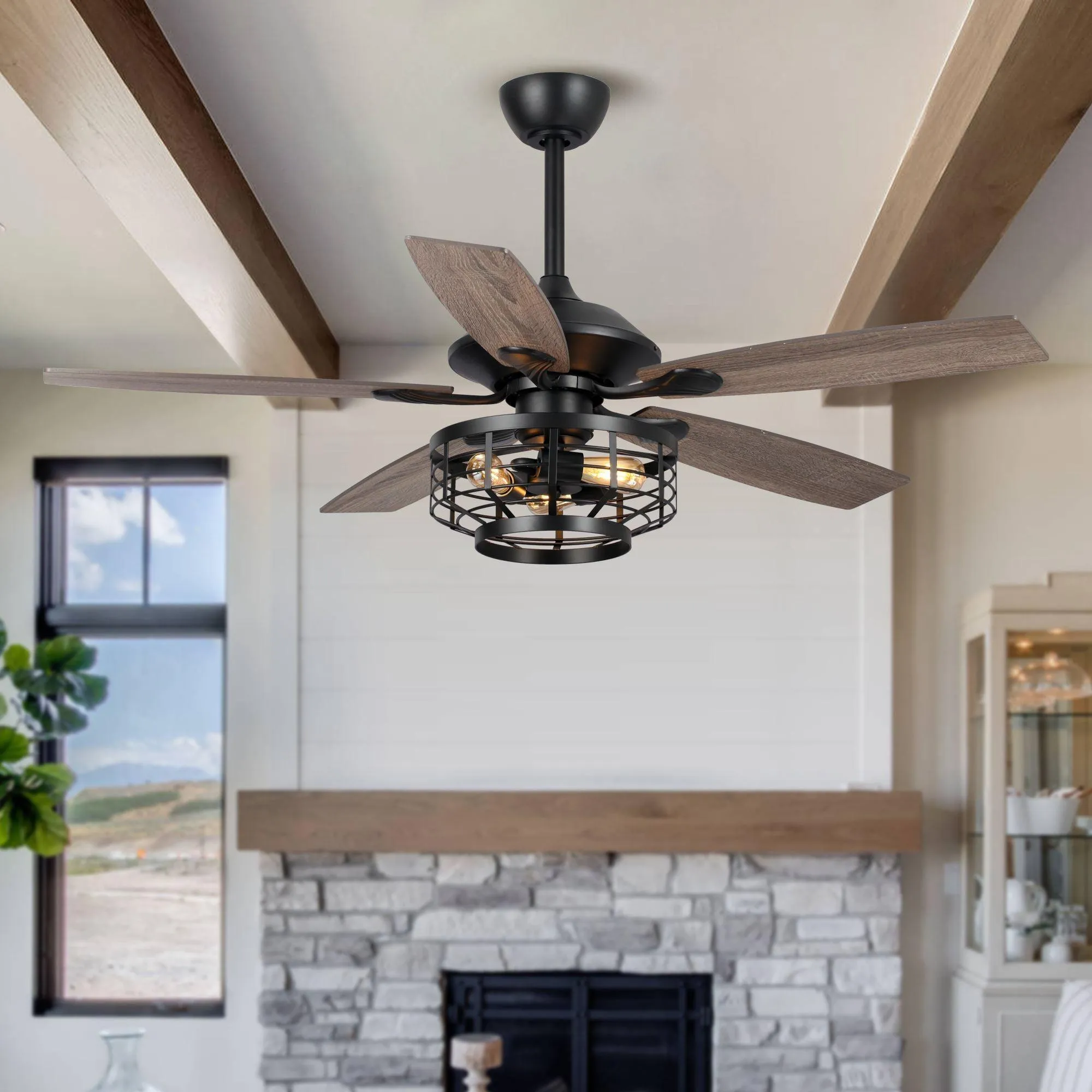 52" Paquette Industrial Downrod Mount Reversible Ceiling Fan with Lighting and Remote Control