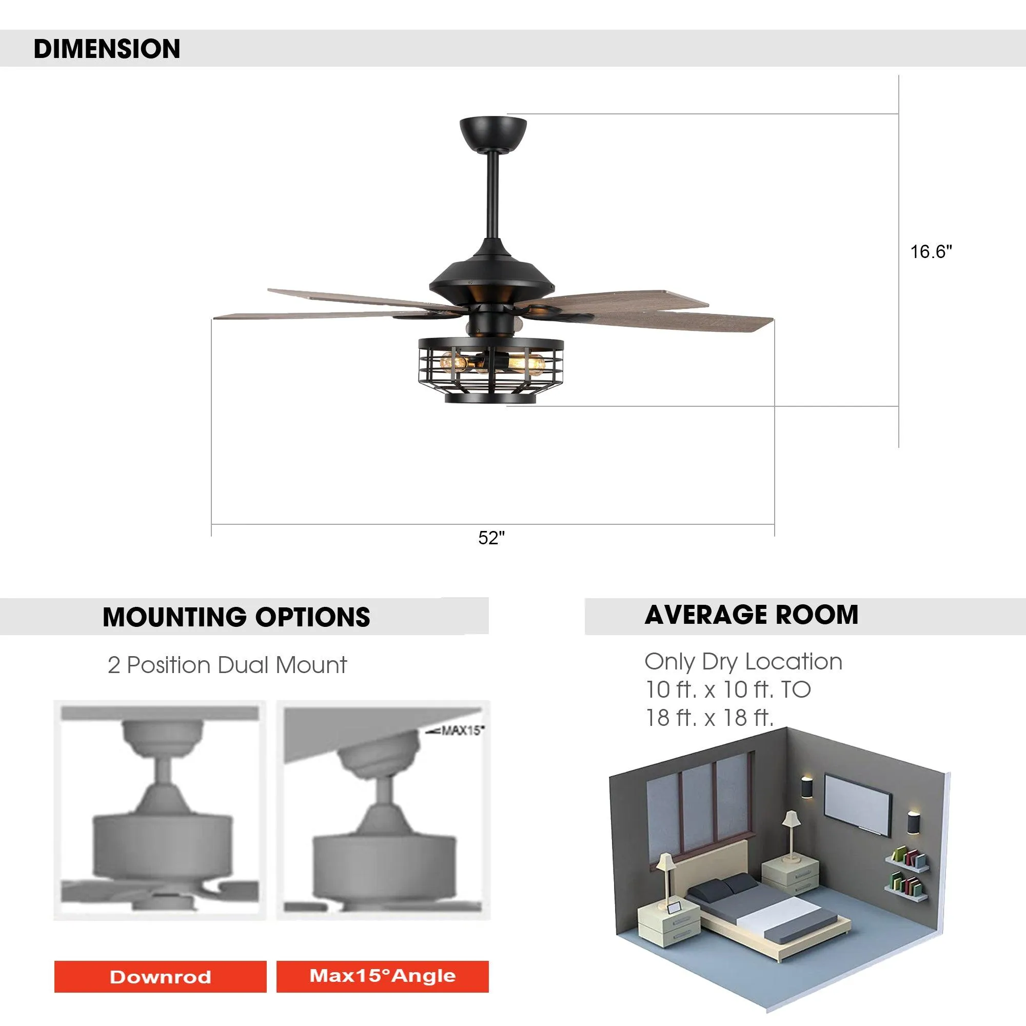 52" Paquette Industrial Downrod Mount Reversible Ceiling Fan with Lighting and Remote Control