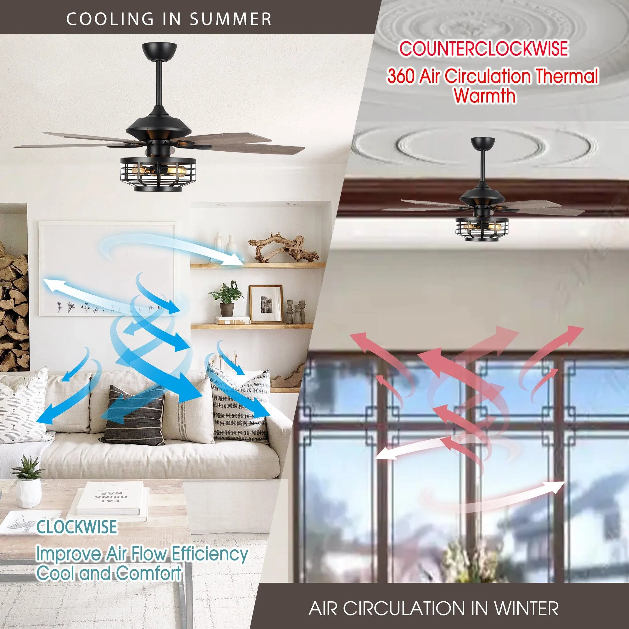 52" Paquette Industrial Downrod Mount Reversible Ceiling Fan with Lighting and Remote Control