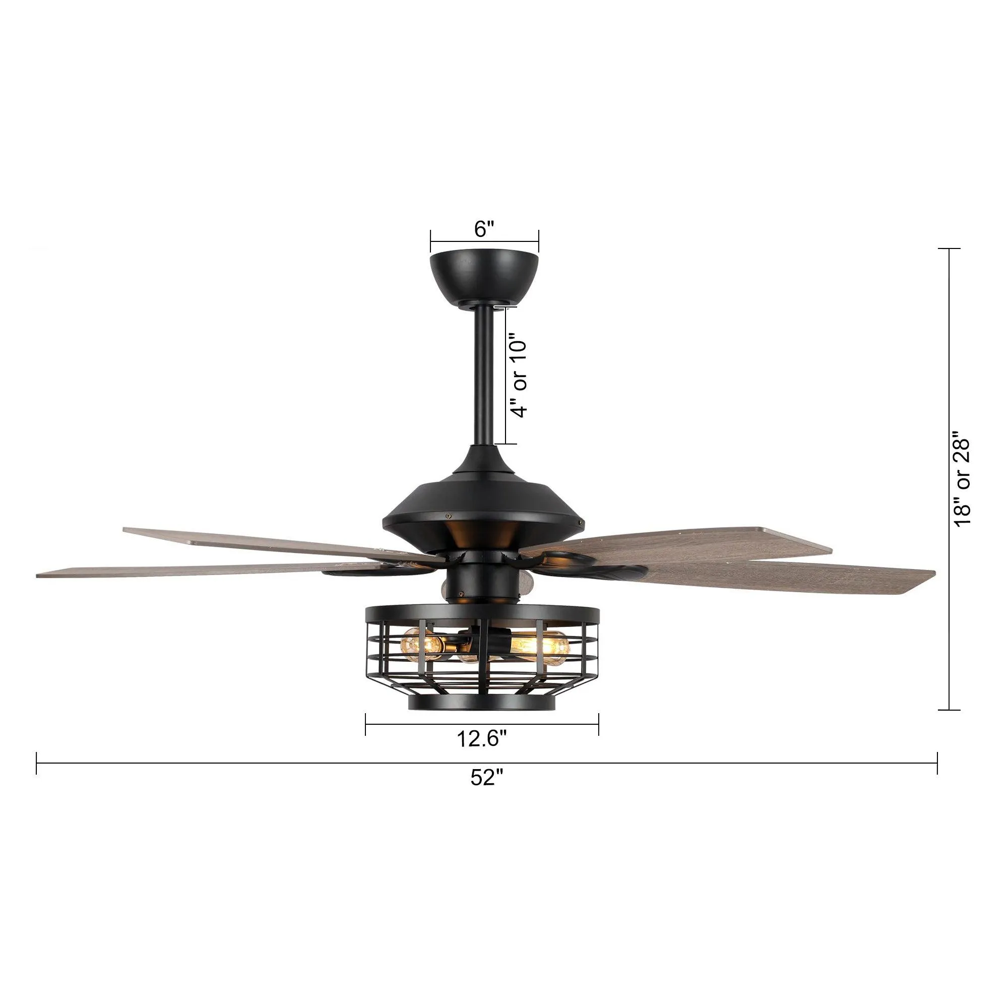 52" Paquette Industrial Downrod Mount Reversible Ceiling Fan with Lighting and Remote Control