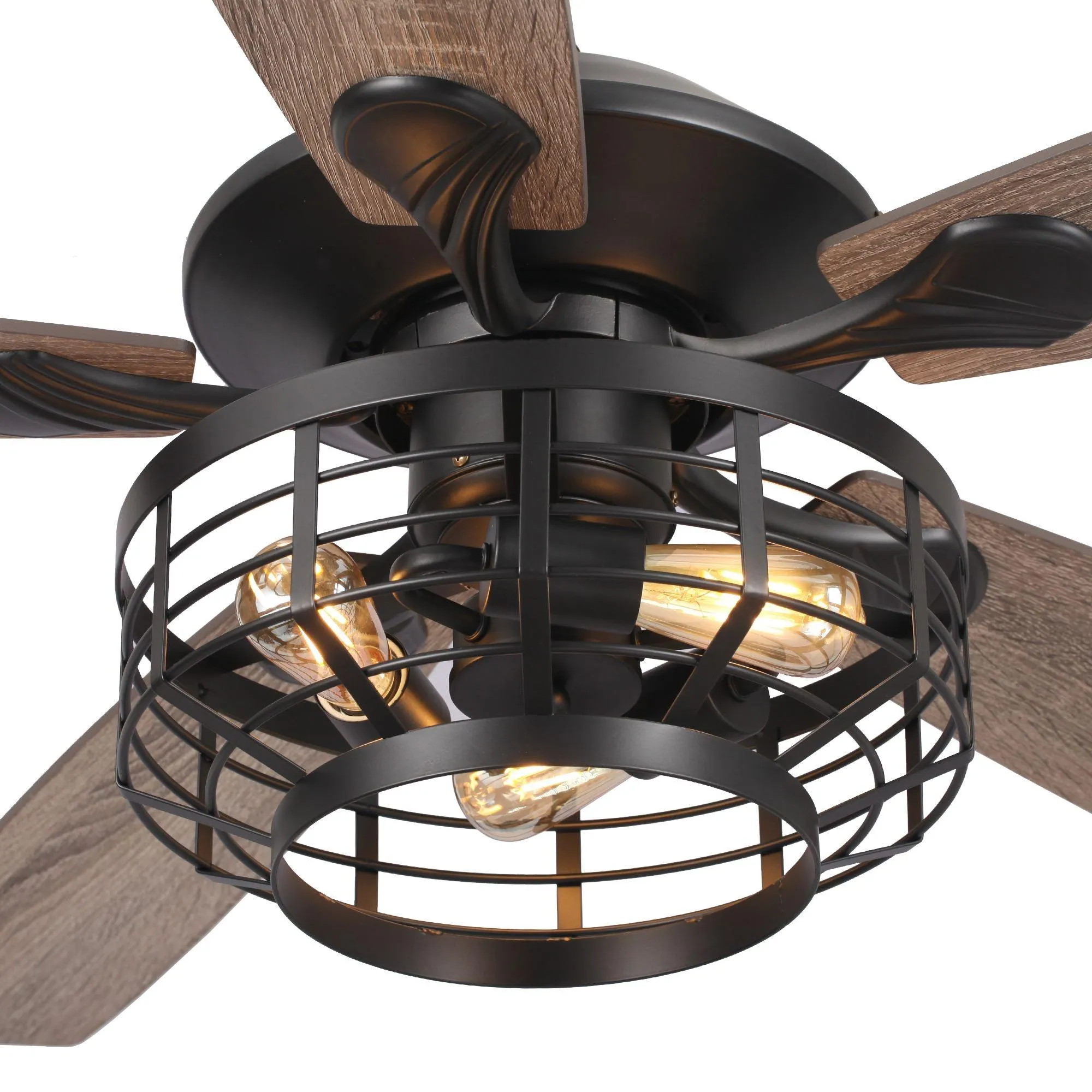 52" Paquette Industrial Downrod Mount Reversible Ceiling Fan with Lighting and Remote Control