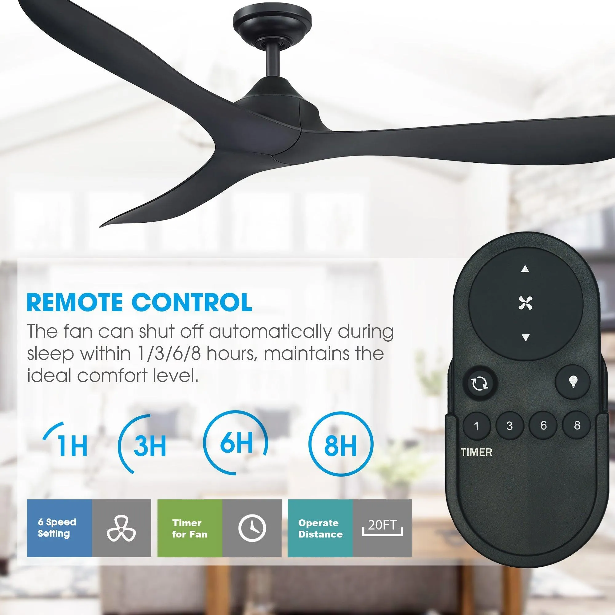 56" Modern DC Motor Downrod Mount Reversible Ceiling Fan with Remote Control