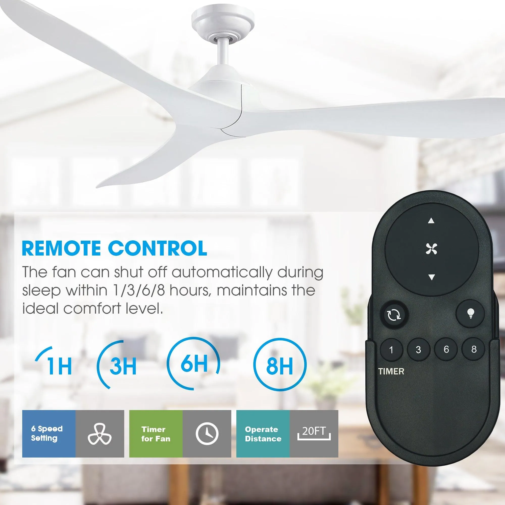 56" Modern DC Motor Downrod Mount Reversible Ceiling Fan with Remote Control