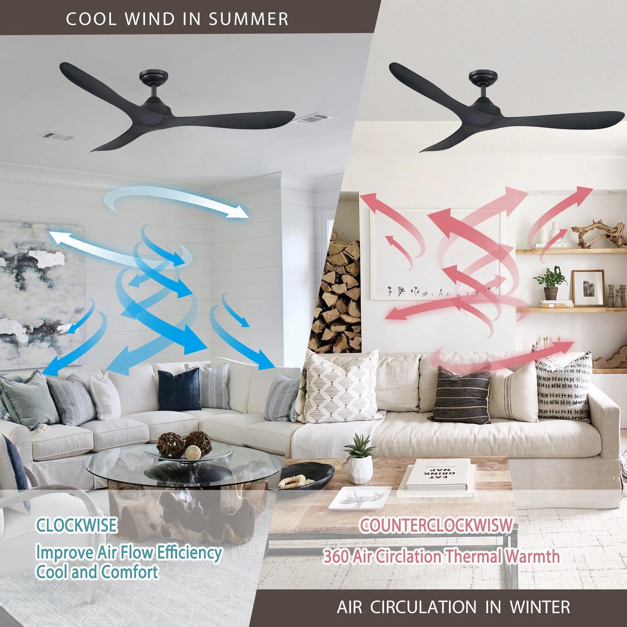 56" Modern DC Motor Downrod Mount Reversible Ceiling Fan with Remote Control