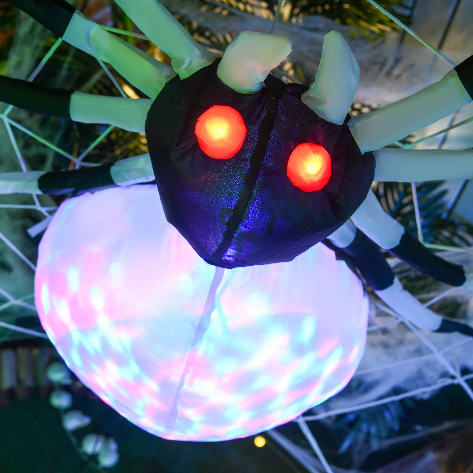 5FT Long Halloween Inflatable Spider, Hanging Giant Spider with Colourful LED Light, Blow-Up Outdoor LED Garden Display for Lawn, Party