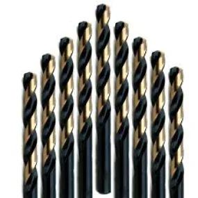 #60 Wire Size Jobber Length Drill Bit - Black and Gold - Split Point - 12 Pack