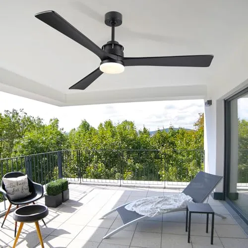 60" Outdoor Ceiling Fans with Lights and Remote, Wood Ceiling Fan with 6 Speeds and Timing, 3CCT, Farmhouse Low Profile Ceiling Fan Light Fixture for Inoodr Outdoor