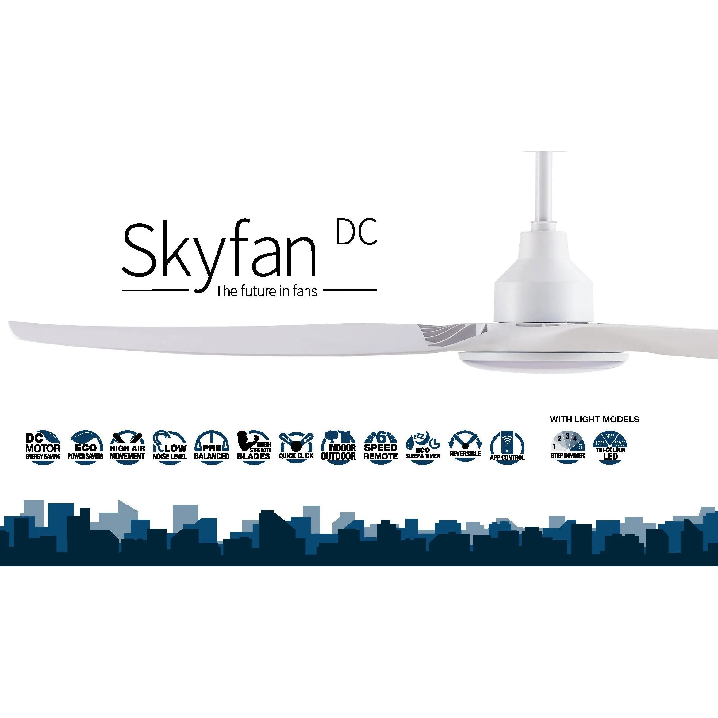 60" Skyfan DC Ceiling Fan in Black, Teak or White SKY1503BL, SKY1503WH, SKY1503TK