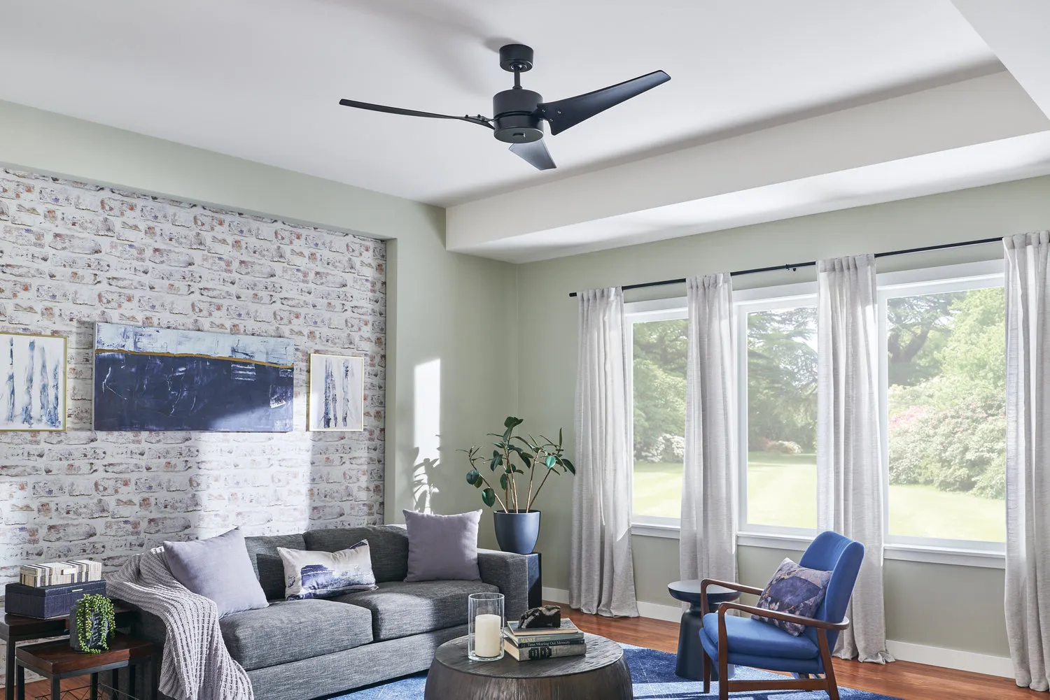 60"Ceiling Fan from the Motu Collection in Satin Black Finish by Kichler