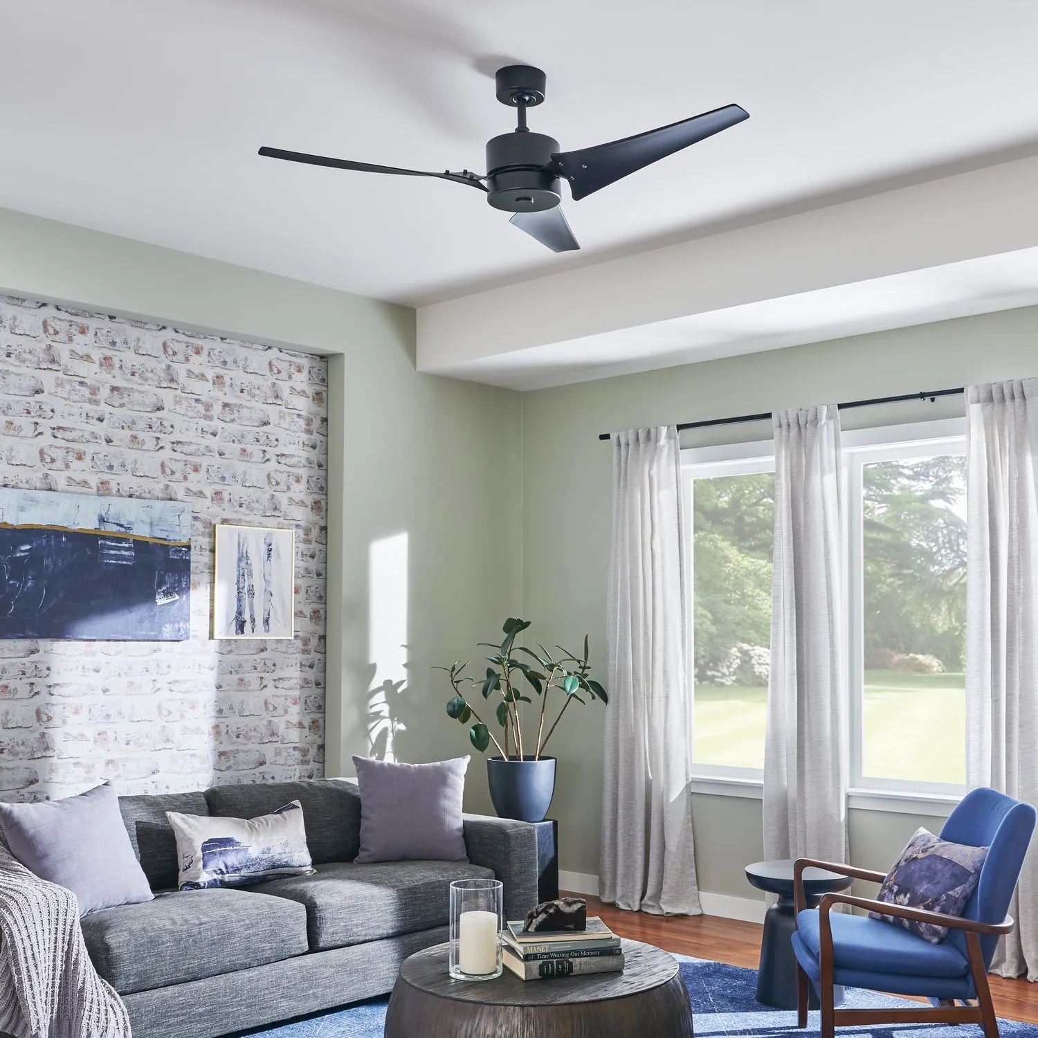 60"Ceiling Fan from the Motu Collection in Satin Black Finish by Kichler