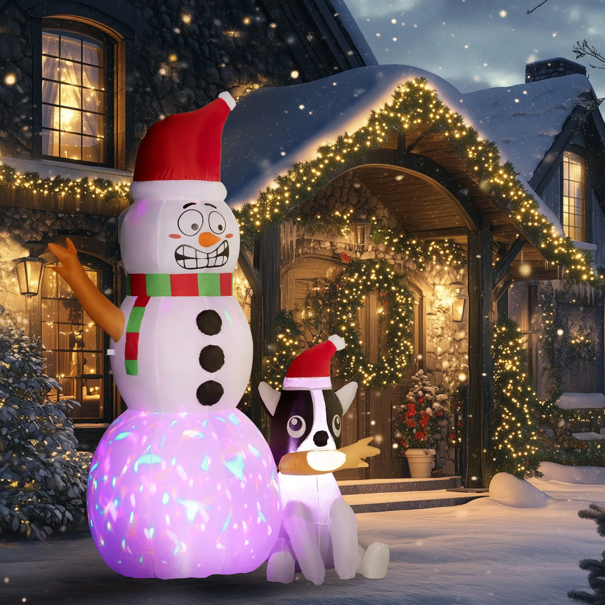 6.2FT Christmas Blow Up Snowman with Dog for Garden Party Outdoor