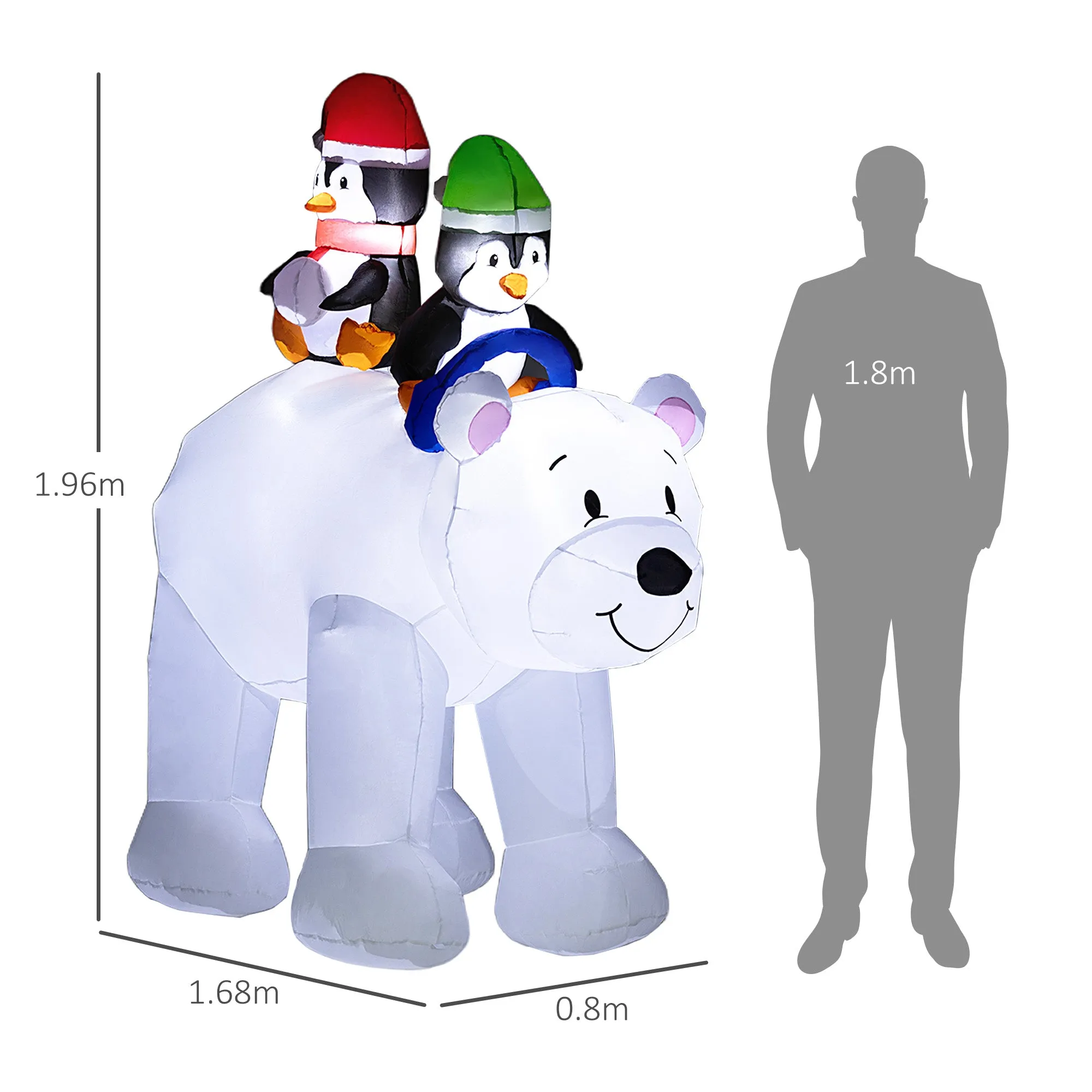 6.4FT Christmas Inflatable Two Penguins Riding on Polar Bear