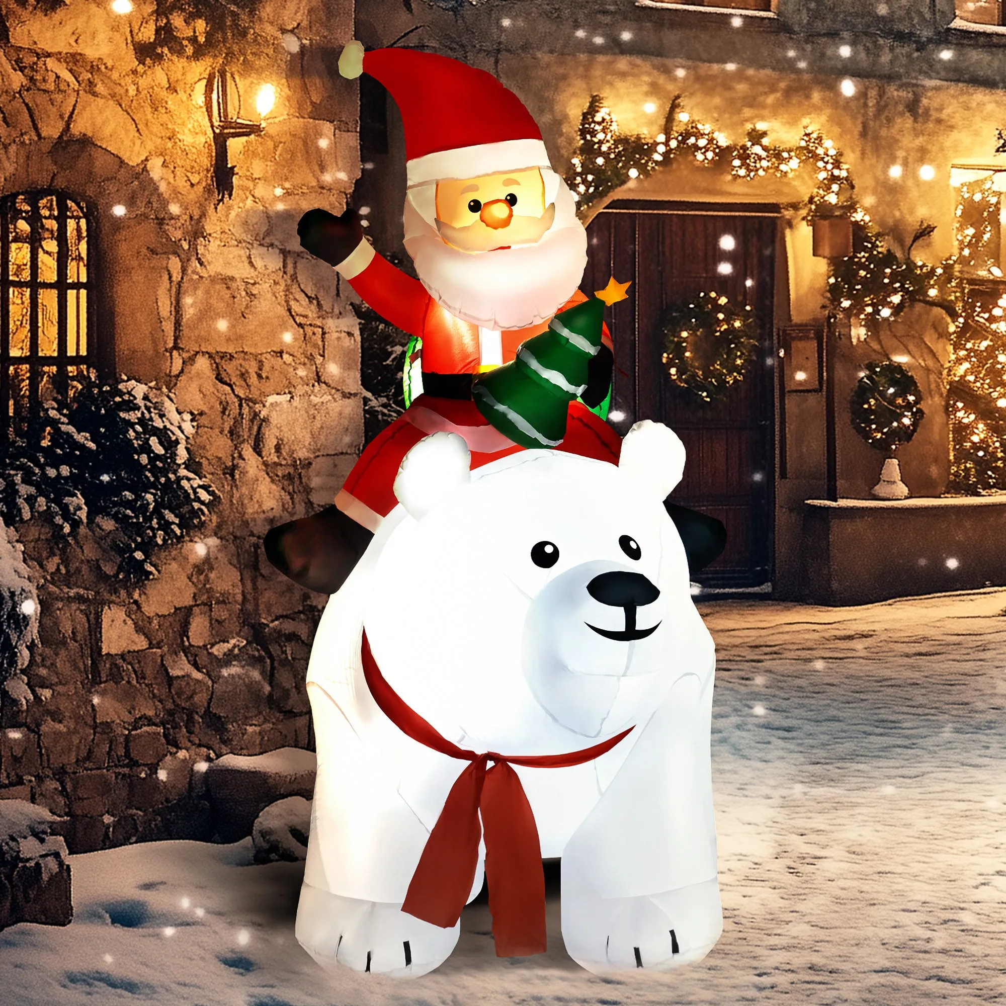 6.6FT Christmas Inflatable Santa Claus w/ Polar Bear for Graden