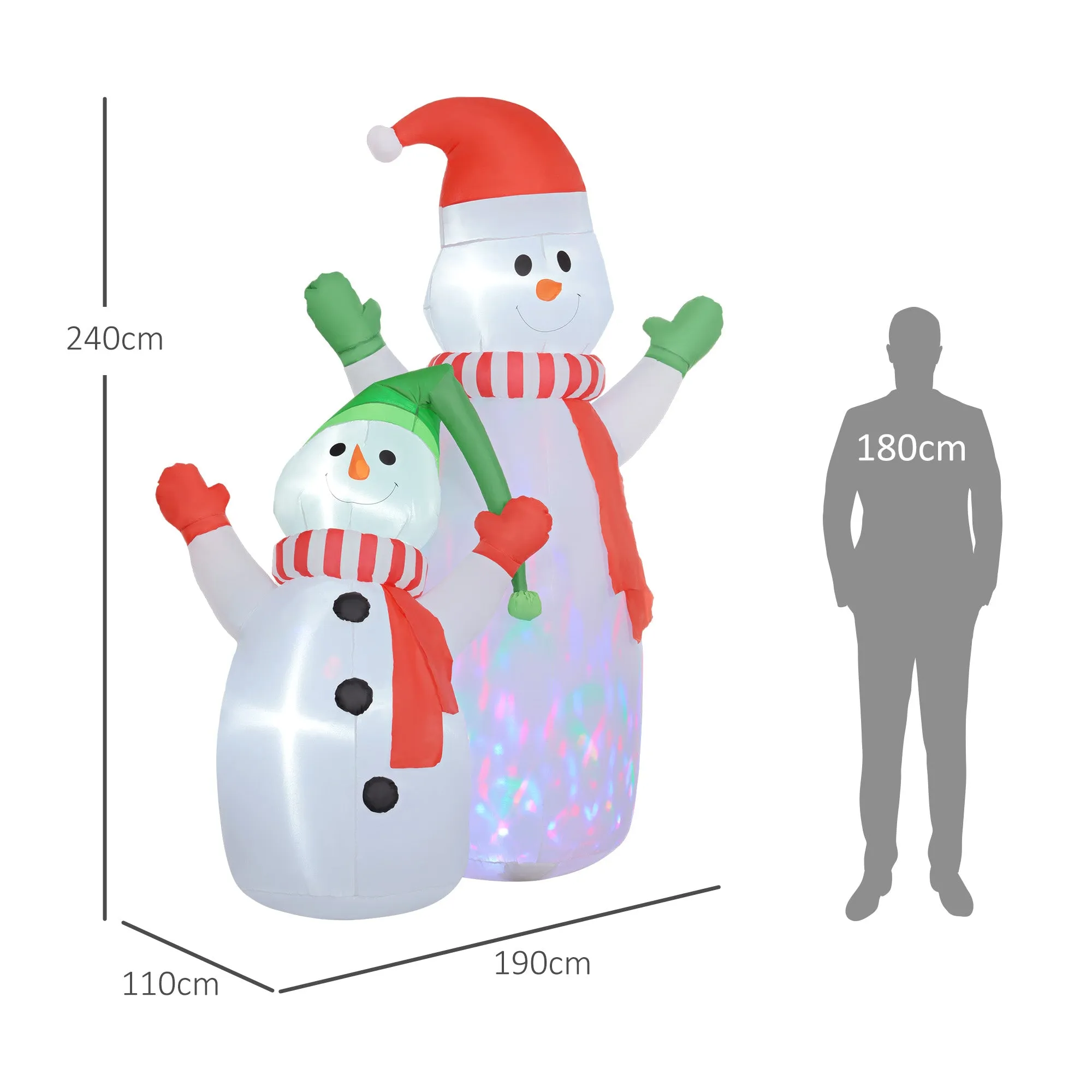 8FT Christmas Inflatable Snowman with Rotating Colorful LED Light