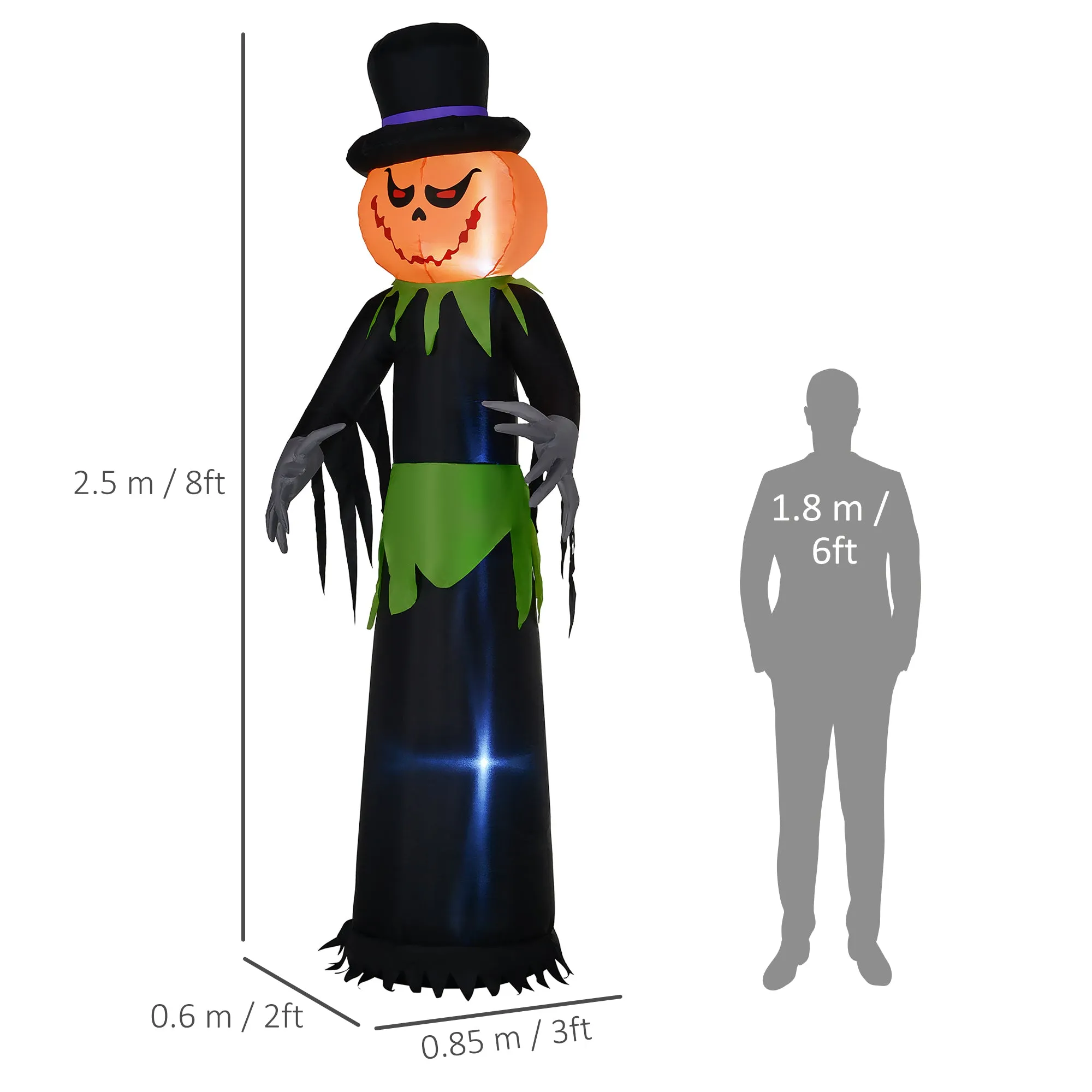 8FT Tall Halloween Inflatable Pumpkin Ghost in A Hat Decoration