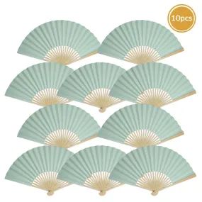 9" Arctic Spa Blue Paper Hand Fans for Weddings, Premium Paper Stock (10 Pack)