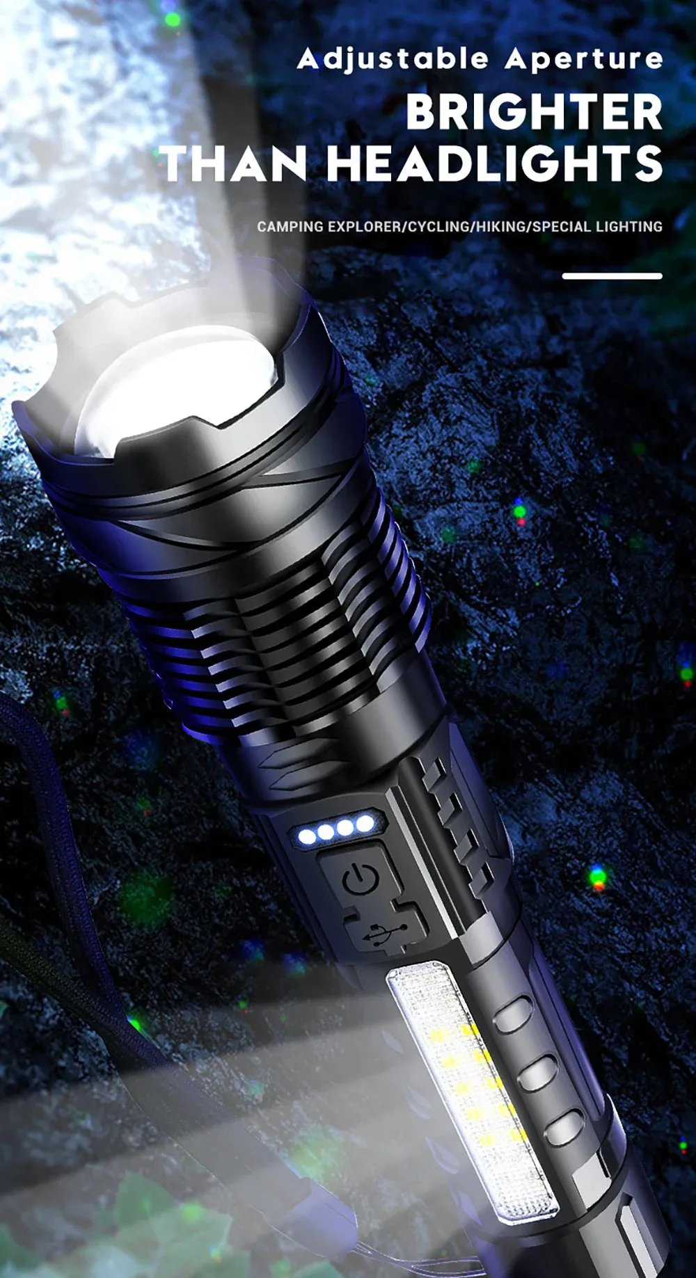 A76 XHP50 LED Flashlight – 2300 Lumens, USB Rechargeable, Waterproof, 7 Modes for Camping & Outdoor Adventures