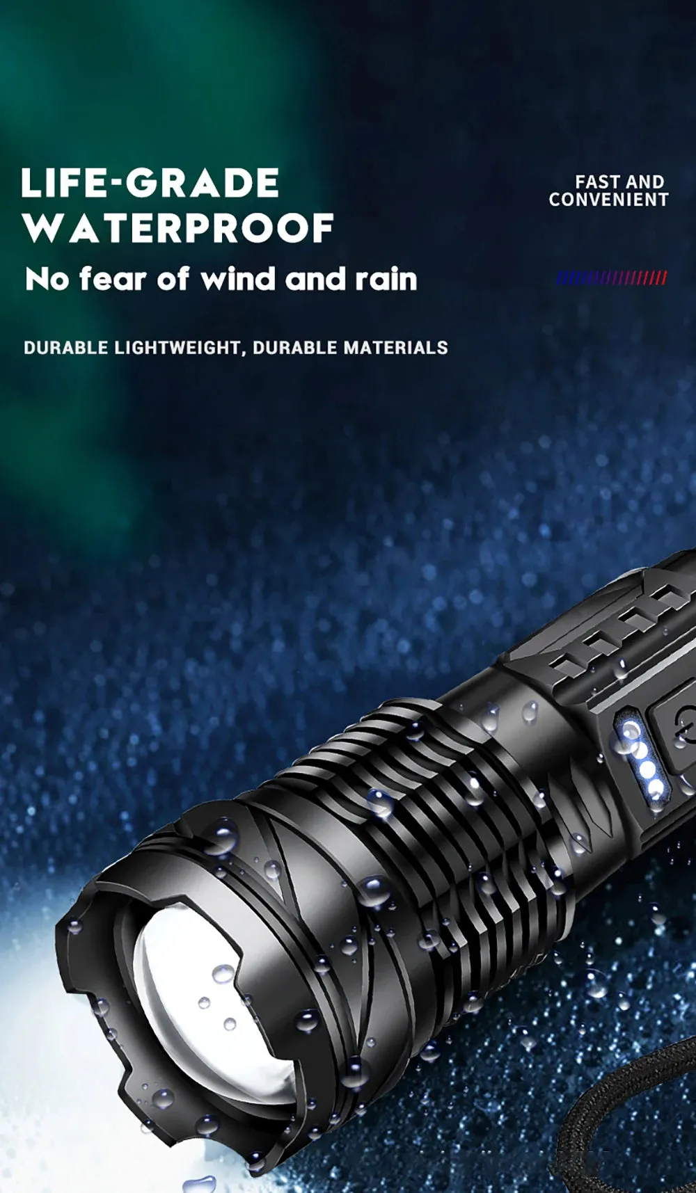 A76 XHP50 LED Flashlight – 2300 Lumens, USB Rechargeable, Waterproof, 7 Modes for Camping & Outdoor Adventures