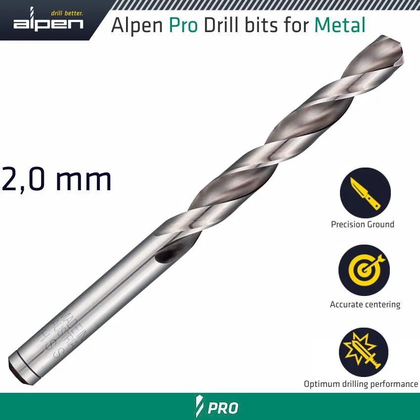 ALPEN ALPEN PRO 2.0MM HSS DRILL DIN 338 RN 135 WITH SPLIT POINT BULK ALP954002