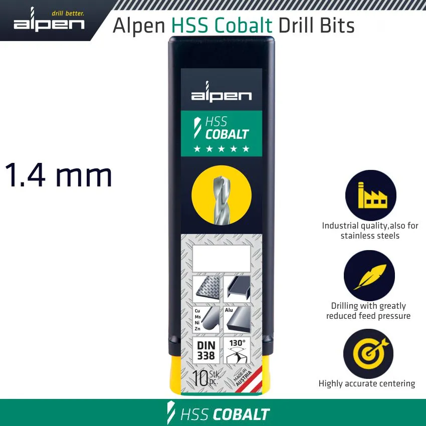 ALPEN HSS COBALT DIN 338 1.4MM BULK ALP6130014