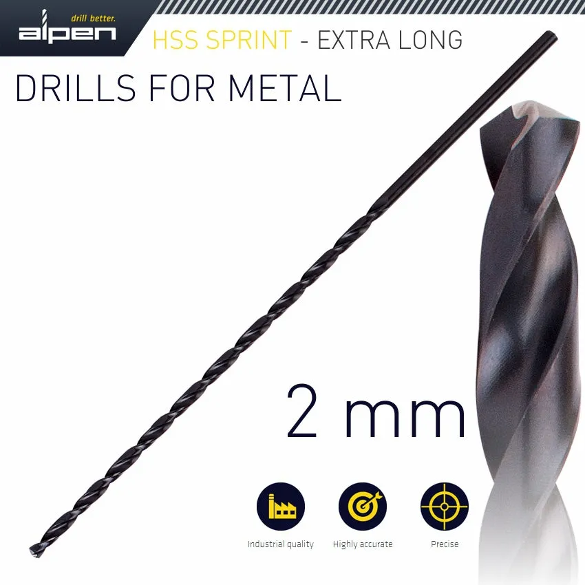 ALPEN HSS DRILL BIT 2MM 125 X 85 EXTRA LONG ALP10102